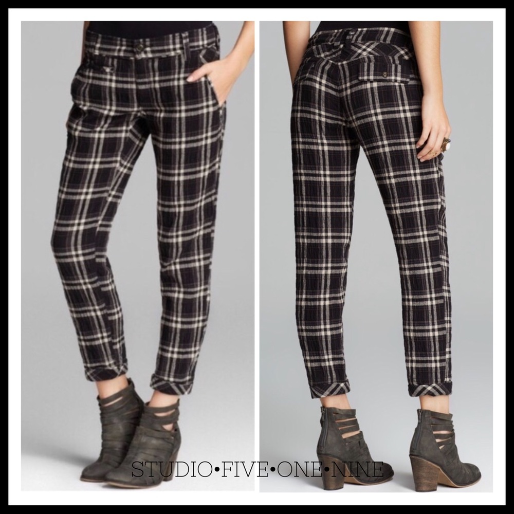 🦋Free People • Crinkle Plaid Pegged Pants